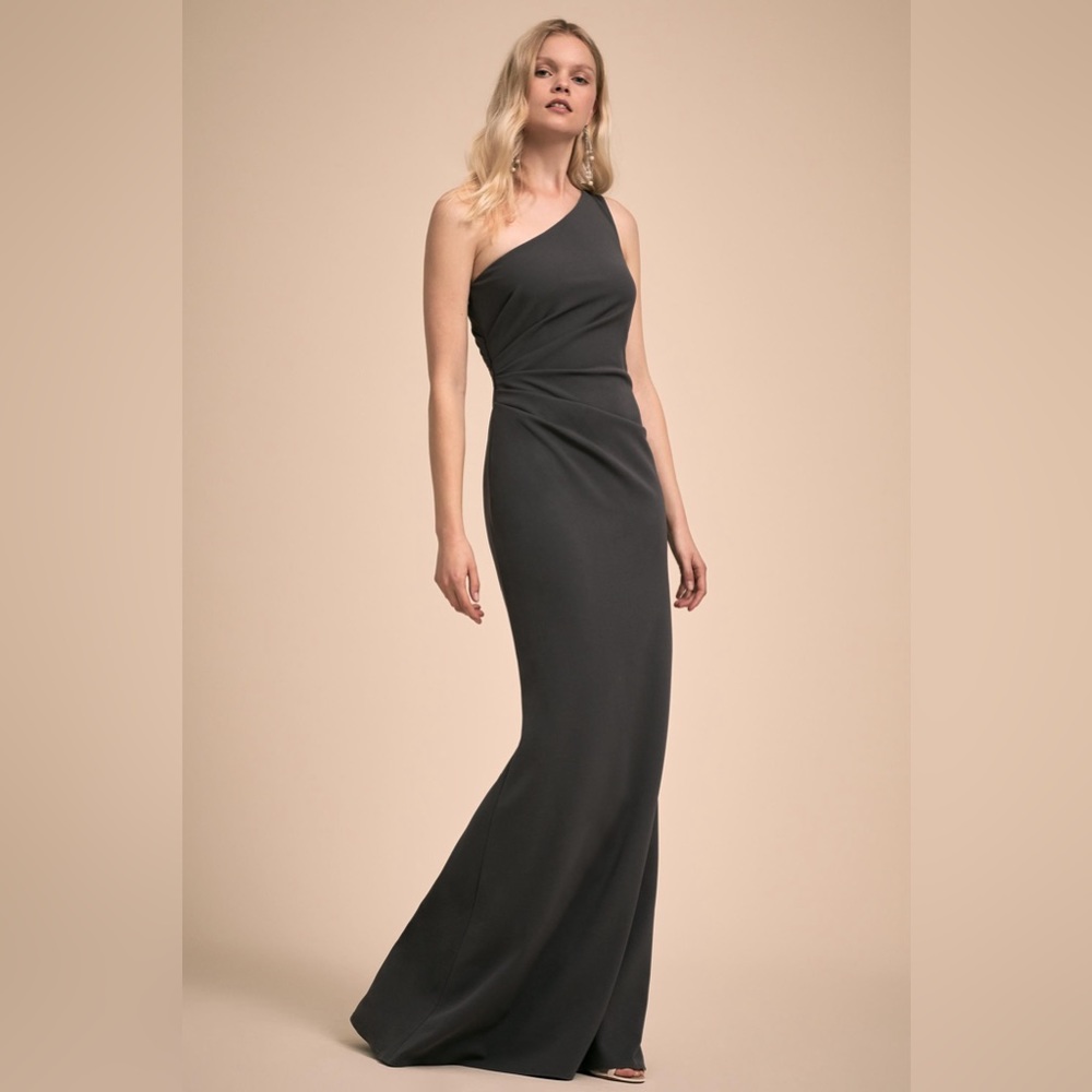 Anthropologie by BHLDN one shoulder charcoal gown, bridesmaid or black tie event